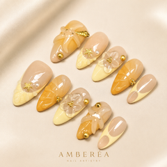 AMBERÉA Vanilla Floral Press On Nails | Luxury 3D Flower Gel False Nails