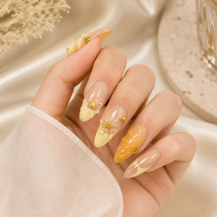 AMBERÉA Vanilla Floral Press On Nails | Luxury 3D Flower Gel False Nails