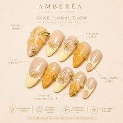 AMBERÉA Vanilla Floral Press On Nails | Luxury 3D Flower Gel False Nails