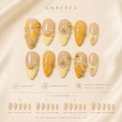 AMBERÉA Vanilla Floral Press On Nails | Luxury 3D Flower Gel False Nails