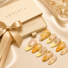 AMBERÉA Vanilla Floral Press On Nails | Luxury 3D Flower Gel False Nails