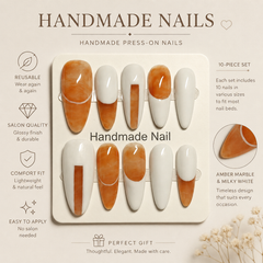 AMBERÉA Amber White Press On Nails | Luxury Nude Gel False Nails