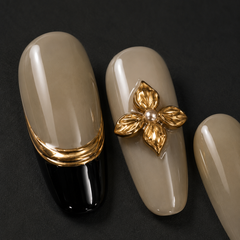 AMBERÉA Dark Mocha Press On Nails | Luxury Brown Floral Gel False Nails