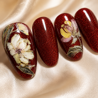 Burgundy Red Glitter Press-On Nails