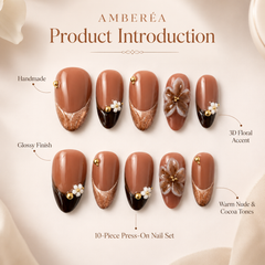Luxury Nude Brown Press On Nails | Mocha Floral Gel False Nails – AMBERÉA