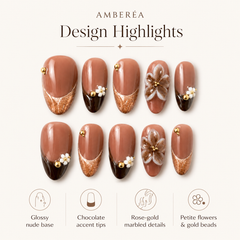 Luxury Nude Brown Press On Nails | Mocha Floral Gel False Nails – AMBERÉA