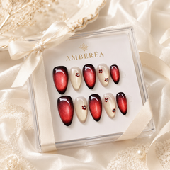 Ruby Red Cat Eye Press On Nails | Luxury Burgundy Gel False Nails – AMBERÉA