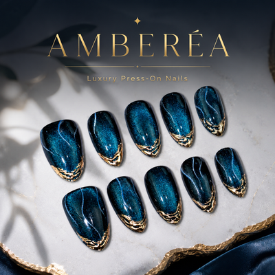 Blue Cat-Eye Press-On Nails – Glossy