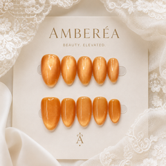 Orange Cat Eye Press On Nails | Luxury Magnetic Gel Almond Nails – AMBERÉA