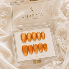 Orange Cat Eye Press On Nails | Luxury Magnetic Gel Almond Nails – AMBERÉA