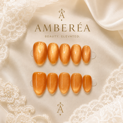 Orange Cat Eye Press On Nails | Luxury Magnetic Gel Almond Nails – AMBERÉA