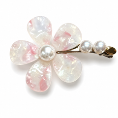 Pink Iridescent Flower Hair Clip | Pearl Bridal Barrette – AMBERÉA