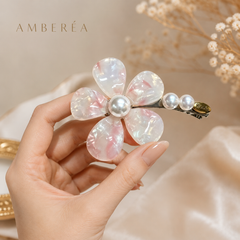 Pink Iridescent Flower Hair Clip | Pearl Bridal Barrette – AMBERÉA