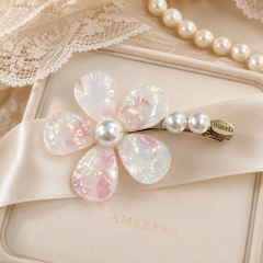 Pink Iridescent Flower Hair Clip | Pearl Bridal Barrette – AMBERÉA