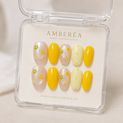 Lemon Daisy Press On Nails | Handmade Yellow Floral Gel Nails