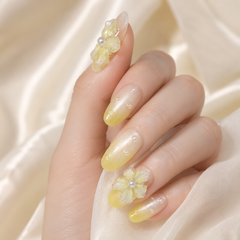 Lemon Pearl Flower Press On Nails | 3D Floral Yellow Gel Nails – AMBERÉA