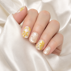 Ivory Floral Press On Nails | Yellow Flower Handmade Gel Nails – AMBERÉA