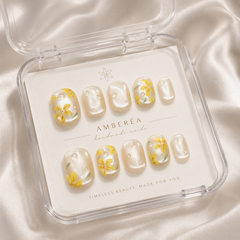 Ivory Floral Press On Nails | Yellow Flower Handmade Gel Nails – AMBERÉA
