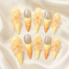 3D Floral Press On Nails | Lemon Yellow Handmade Gel Nails – AMBERÉA