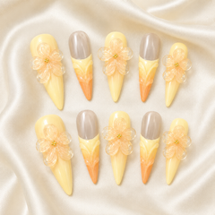 3D Floral Press On Nails | Lemon Yellow Handmade Gel Nails – AMBERÉA