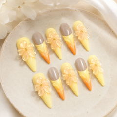 3D Floral Press On Nails | Lemon Yellow Handmade Gel Nails – AMBERÉA