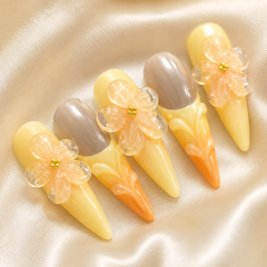 3D Floral Press On Nails | Lemon Yellow Handmade Gel Nails – AMBERÉA