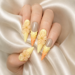 3D Floral Press On Nails | Lemon Yellow Handmade Gel Nails – AMBERÉA