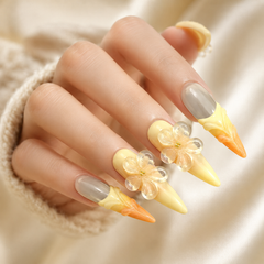 3D Floral Press On Nails | Lemon Yellow Handmade Gel Nails – AMBERÉA