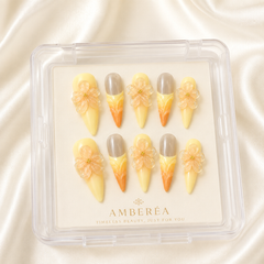 3D Floral Press On Nails | Lemon Yellow Handmade Gel Nails – AMBERÉA