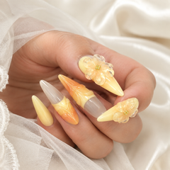 3D Floral Press On Nails | Lemon Yellow Handmade Gel Nails – AMBERÉA