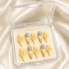 3D Floral Press On Nails | Lemon Yellow Handmade Gel Nails – AMBERÉA