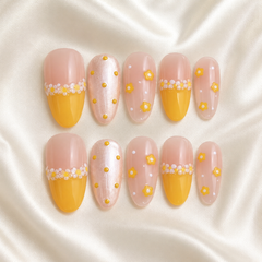 Yellow Daisy Press On Nails | Handmade Floral Gel Nails