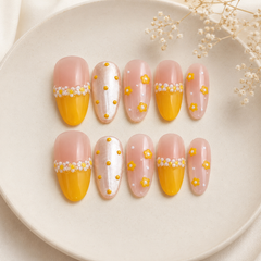 Yellow Daisy Press On Nails | Handmade Floral Gel Nails
