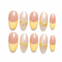 Pink Yellow Floral Press On Nails | Pearl French Gel Nails