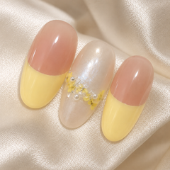 Pink Yellow Floral Press On Nails | Pearl French Gel Nails