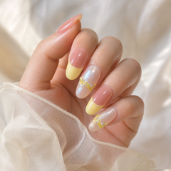 Pink Yellow Floral Press On Nails | Pearl French Gel Nails