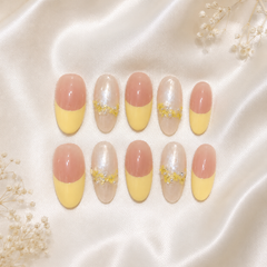 Pink Yellow Floral Press On Nails | Pearl French Gel Nails