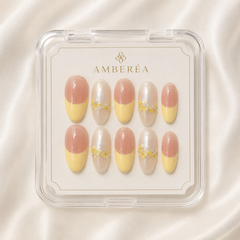 Pink Yellow Floral Press On Nails | Pearl French Gel Nails
