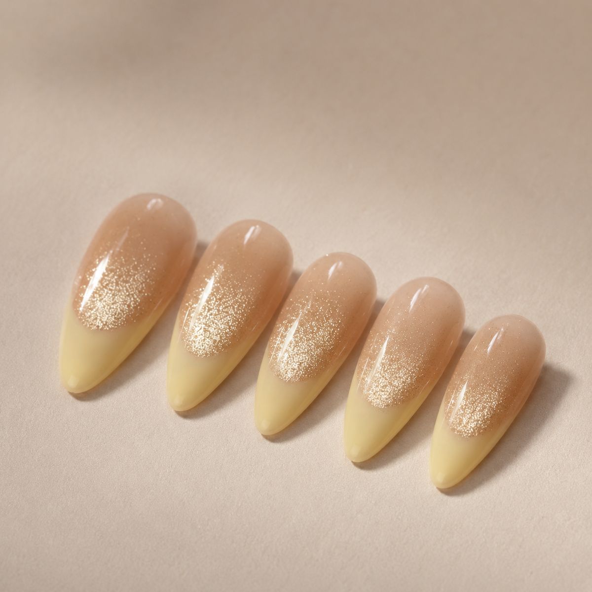 Champagne Glitter Press On Nails | Nude Gold Gel Nails