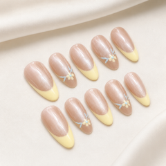Nude Yellow French Press On Nails | Floral Gel Nails