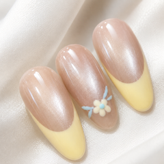 Nude Yellow French Press On Nails | Floral Gel Nails