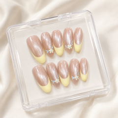 Nude Yellow French Press On Nails | Floral Gel Nails