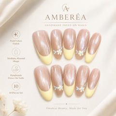 Nude Yellow French Press On Nails | Floral Gel Nails