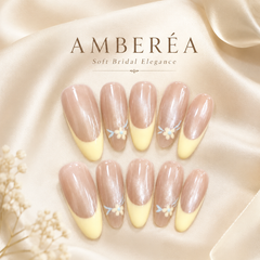 Nude Yellow French Press On Nails | Floral Gel Nails
