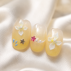 Butterfly Floral Press On Nails | Yellow 3D Gel Nail Art