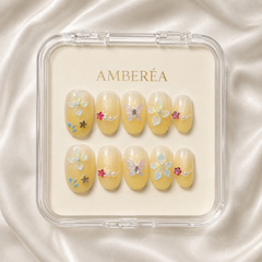 Butterfly Floral Press On Nails | Yellow 3D Gel Nail Art