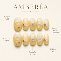 Butterfly Floral Press On Nails | Yellow 3D Gel Nail Art