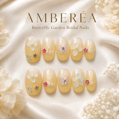 Butterfly Floral Press On Nails | Yellow 3D Gel Nail Art