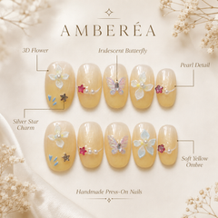 Butterfly Floral Press On Nails | Yellow 3D Gel Nail Art
