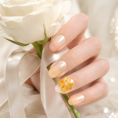 Golden Flower Press On Nails | Nude Yellow 3D Floral Gel Nails